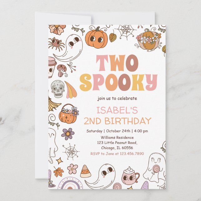 Girl Two Spooky Retro Halloween Birthday Inbjudningar (Framsida)