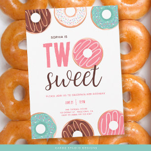 Girl Two Sweet Donut 2:a födelsedagen Party Inbjudningar