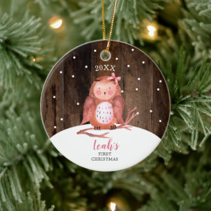 Girl Uggla Cute Personlig Woodland Baby jul Julgransprydnad Keramik