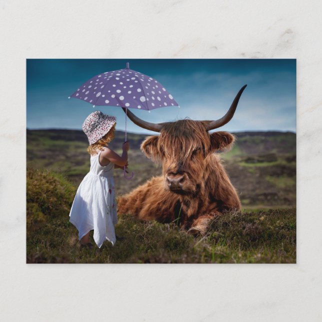 Girl Umbrella Bull Photography Postcross Vykort (Framsida)