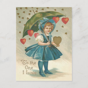 Girl Umbrella Heart Rain Vykort