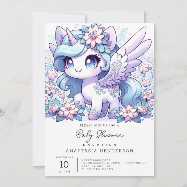 Girl Unicorn Baby Shower Inbjudningar (Framsida)