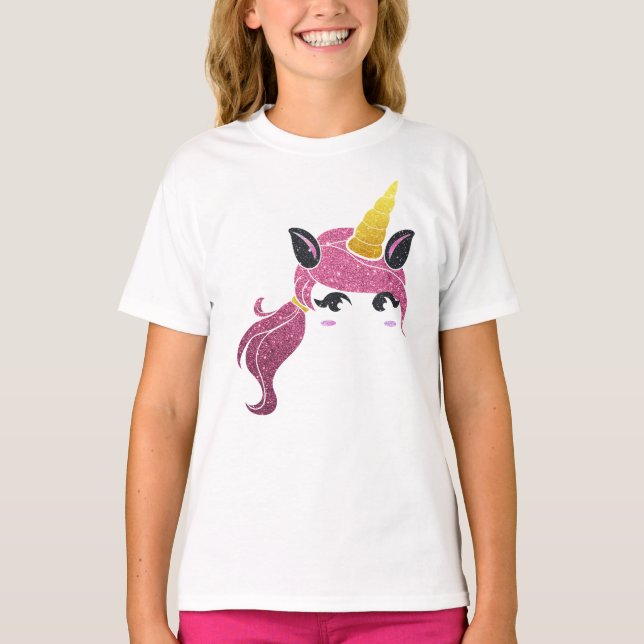 Girl Unicorn Long-hår-T T Shirt (Framsida)