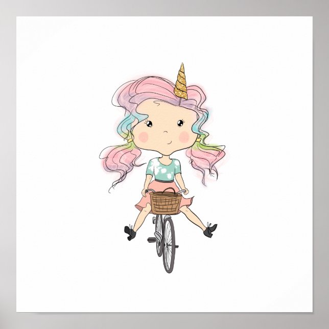 Girl Unicorn på en cykel Poster (Framsidan)