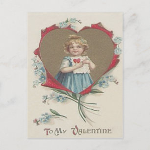 Girl Valentine Heart Glöm-Me-Not-Not Helg Vykort