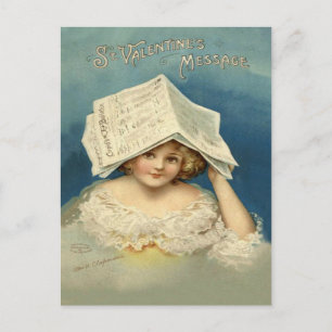 Girl Valentine Newspaper Helg Vykort