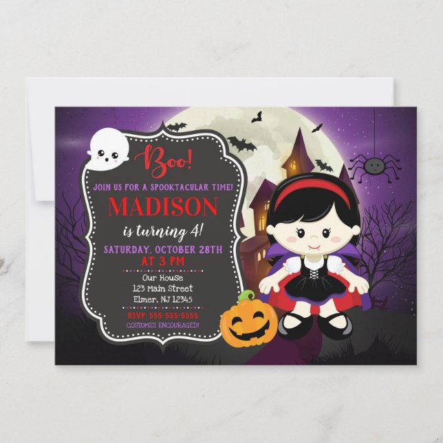 Girl Vampire Halloween Birthday-inbjudan Inbjudningar (Framsida)