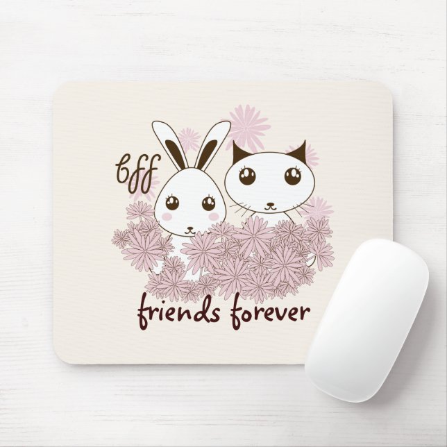 Girl Vänskap BFF Cute Tecknad Kitten och Bunny Musmatta (Med mus)