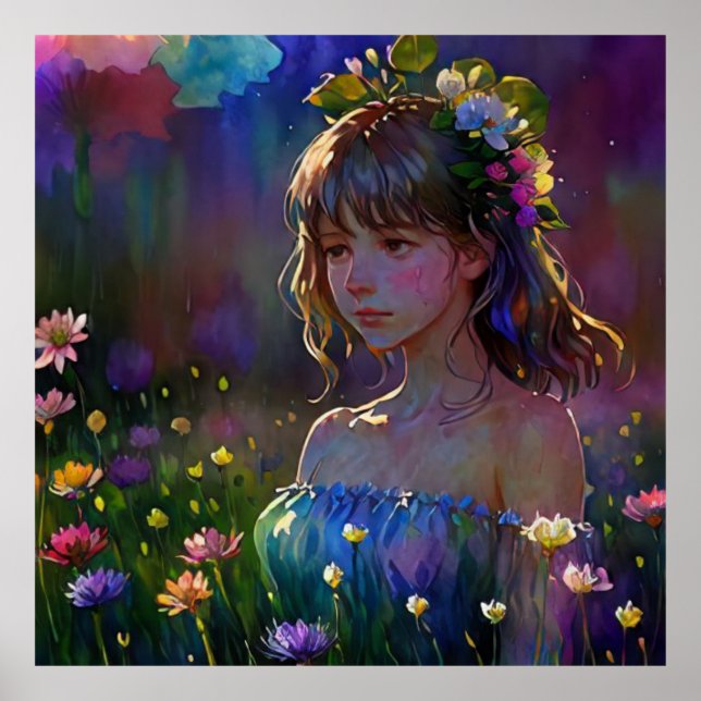 *~ Girl Vild Flowers AP56 Fantasy Art Painting Poster (Framsidan)