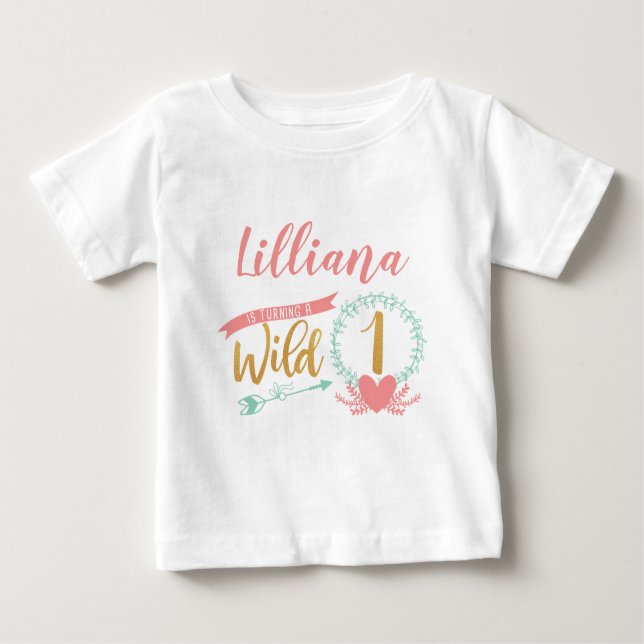 Girl Vild One Boho Tribal First Birthday Shirt T Shirt (Framsida)