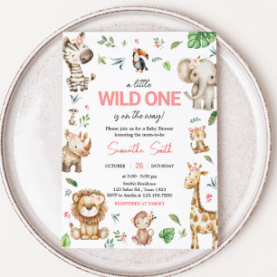 Girl Vild One Safari Baby Shower Inbjudningar
