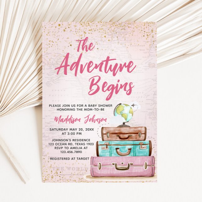 Girl Vintage Äventyr Begins Baby Shower Inbjudningar (Girl Travel Vintage Adventure Begins Baby Shower Invitation)