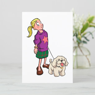 Girl Walking A Hund Inbjudningar