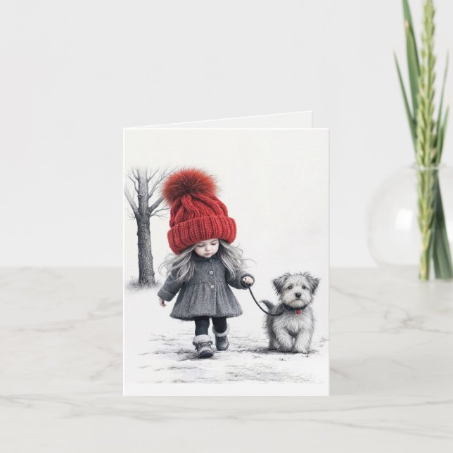 Girl Walking Hennes Hund Kort (Framsida)