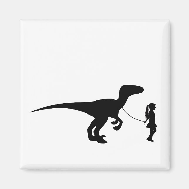 Girl Walking her Pet Dinosaur Funny Gag Gift Idea Magnet (Framsidan)