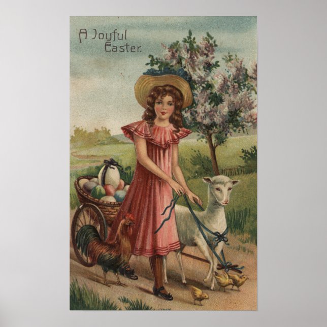 Girl Walking Lamb, Chick och Tupp Poster (Framsidan)