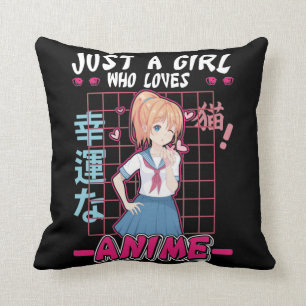 Girl Watching Anime älskare Otaku japansk Art Kudde