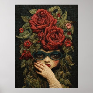 Girl Wearing Goggles och Ro Embroidery Art Poster