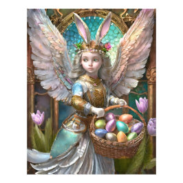 Girl Wearing Påskhare Angel Costume Fototryck