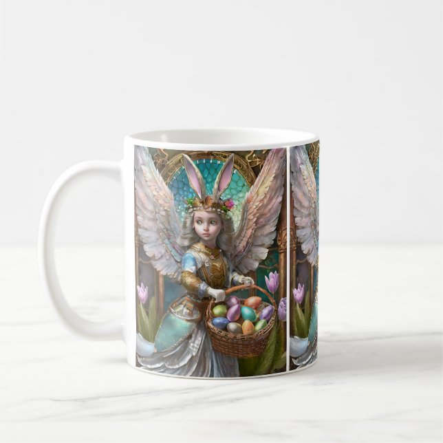 Girl Wearing Påskhare Angel Costume Kaffemugg (Vänster)