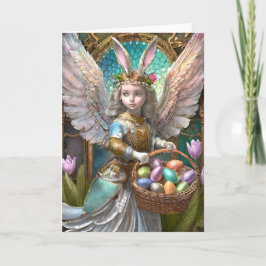 Girl Wearing Påskhare Angel Costume Kort