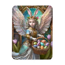 Girl Wearing Påskhare Angel Costume Magnet