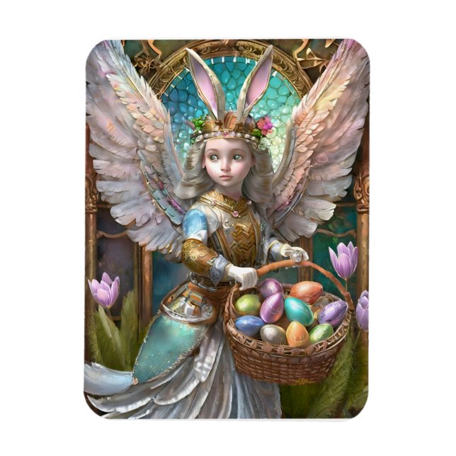 Girl Wearing Påskhare Angel Costume Magnet (Vertikal)