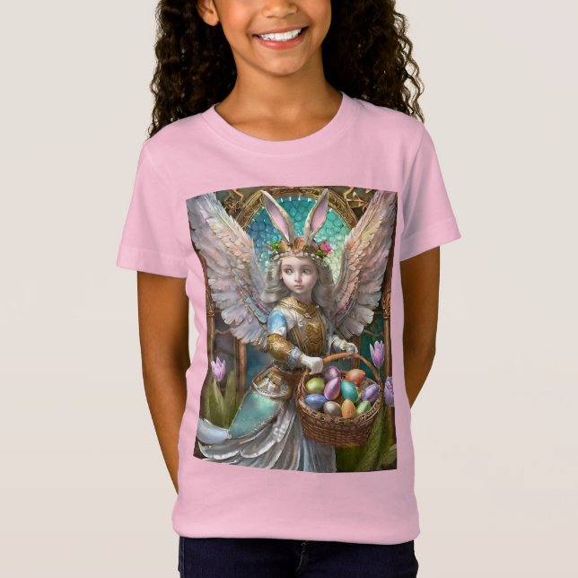 Girl Wearing Påskhare Angel Costume T Shirt (Framsida)