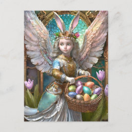 Girl Wearing Påskhare Angel Costume Vykort