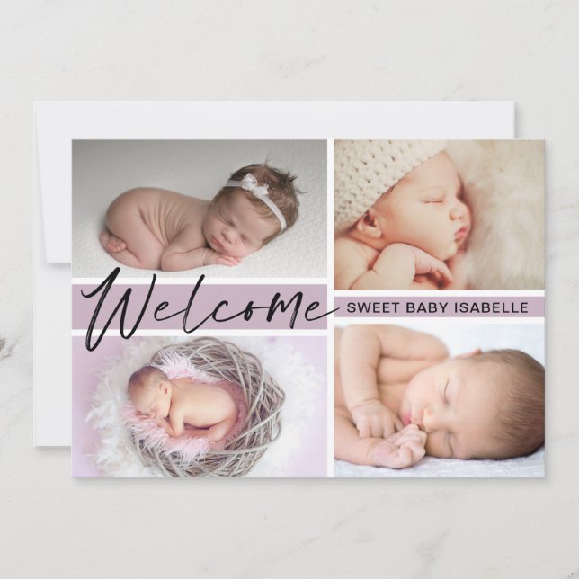 Girl Welcome Sweet Baby Photo Collage Birth Meddelande (Framsida)