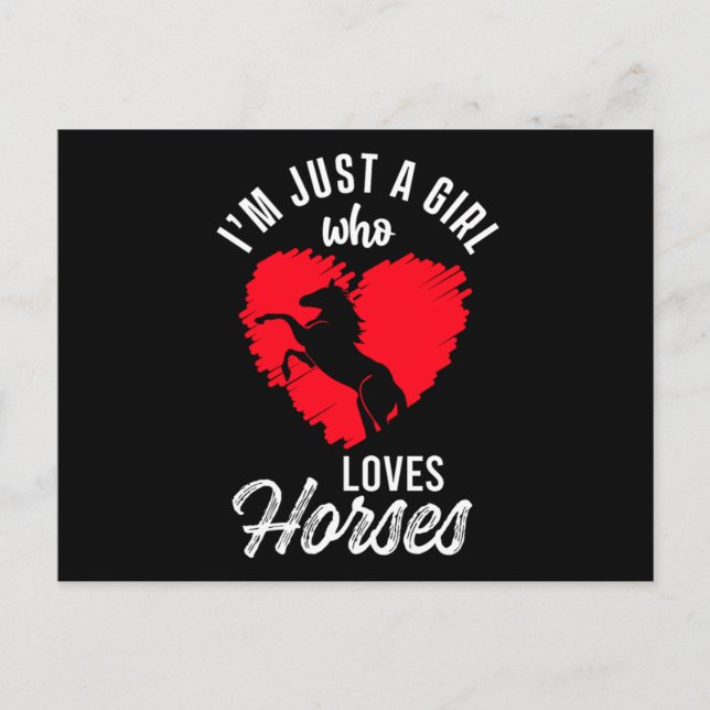 Girl Who Loves Horses Heart Equestrian Stable Gift Vykort (Framsida)