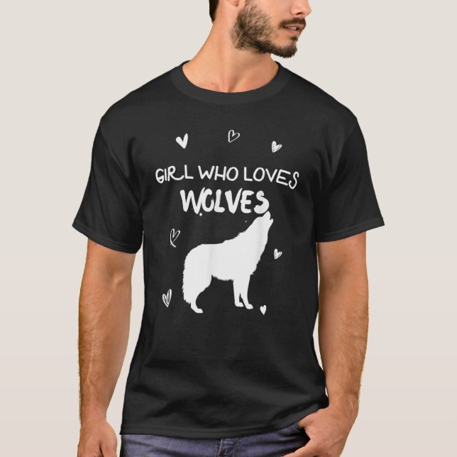 Girl Who Loves Wolves Howling Wolf Silhouette T Shirt (Framsida)