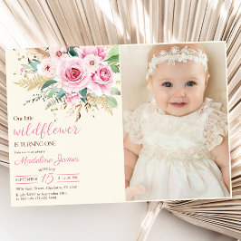 Girl Wildblomma 1:a födelsedag Party Photo Inbjudningar