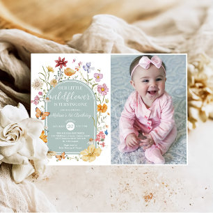 Girl Wildblomma 1st Birthday Party Inbjudningar