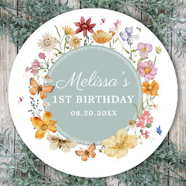 Girl Wildblomma 1st Birthday Party Runt Klistermärke