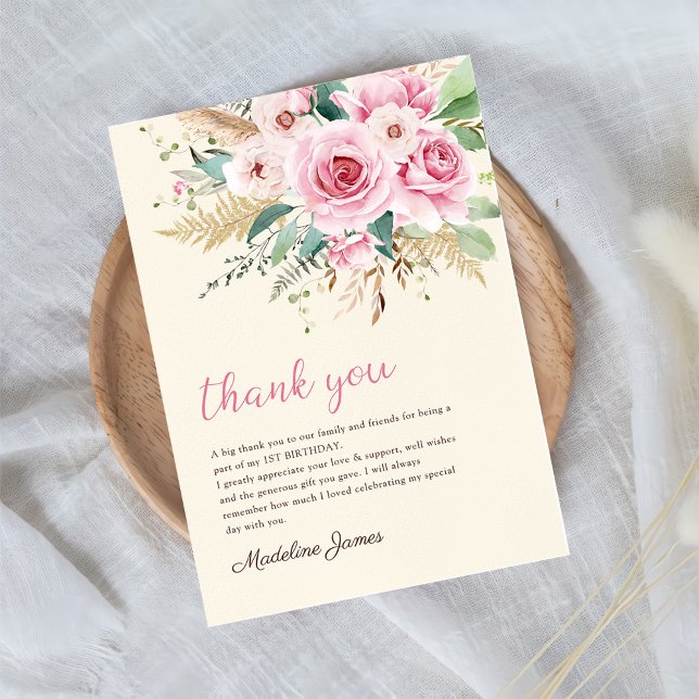 Girl Wildblomma 1st Birthday Party Tack Kort (Skapare uppladdad)