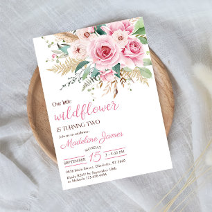 Girl Wildblomma 2:a födelsedagen Party Inbjudningar