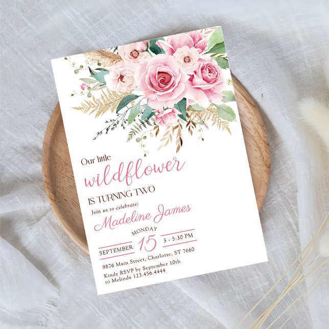 Girl Wildblomma 2:a födelsedagen Party Inbjudningar (Skapare uppladdad)