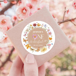 Girl Wildblommooffful 1:a Birthday Party Runt Klistermärke