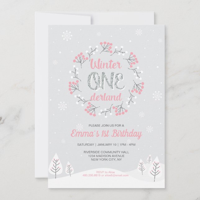 Girl Winter Onederland 1:a födelsedagen, första da Inbjudningar (Framsida)