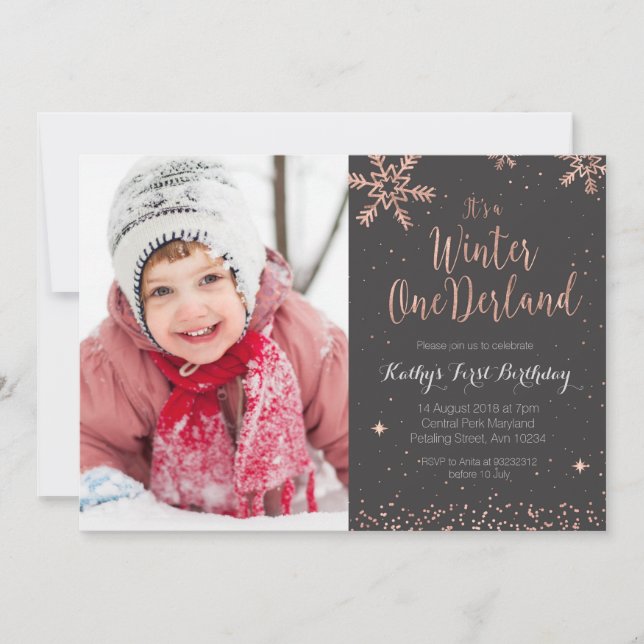 Girl Winter Onederland-inbjudan för Rosa Inbjudningar (Framsida)