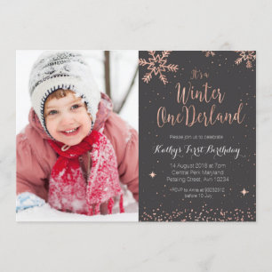 Girl Winter Onederland-inbjudan för Rosa Inbjudningar