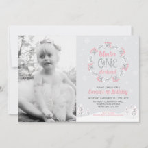 Girl Winter Onederland Photo 1st Birthday Inbjudan