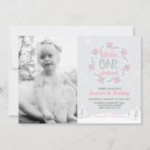 Girl Winter Onederland Photo 1st Birthday Inbjudan
