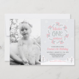 Girl Winter Onederland Photo 1st Birthday Inbjudan