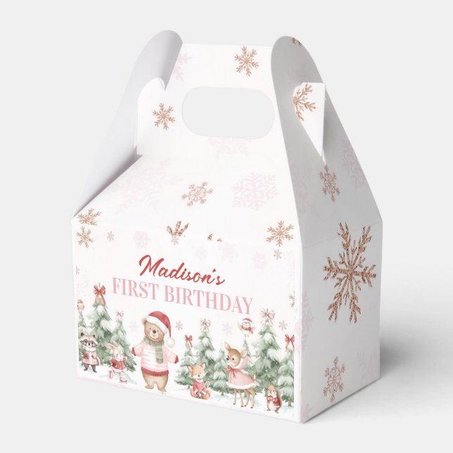 Girl Winter Onederland Woodland Animals Birthday Presentaskar (Framsidan Sidan)