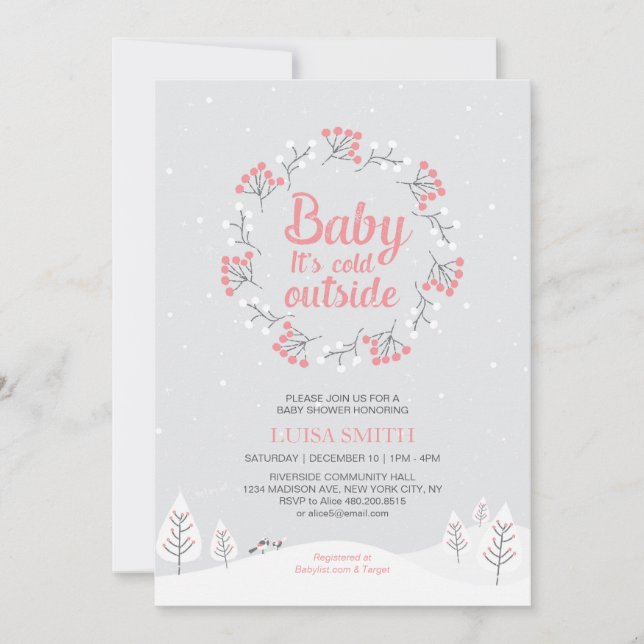 Girl Winter Wonderland Baby Shower, Sprinkle Card Inbjudningar (Framsida)