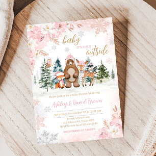 Girl Winter Woodland Baby Shower Inbjudningar