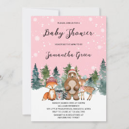Girl Winter Woodland Baby Shower Inbjudningar