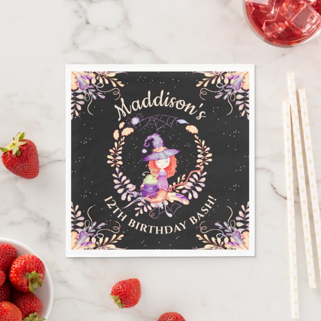 Girl Witch Birthday Watercolor Pappersservett (Insitu)